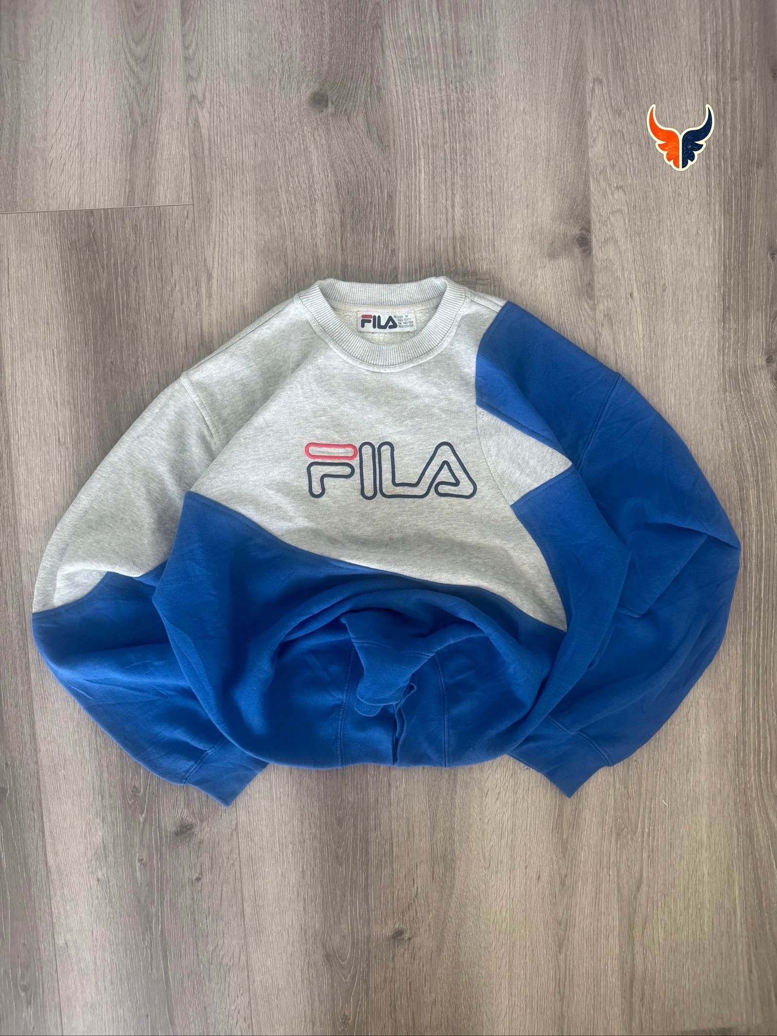 FILA Vintage Colorblock Sweatshirt M Blue Grey Crewneck 90s Streetwear Unisex